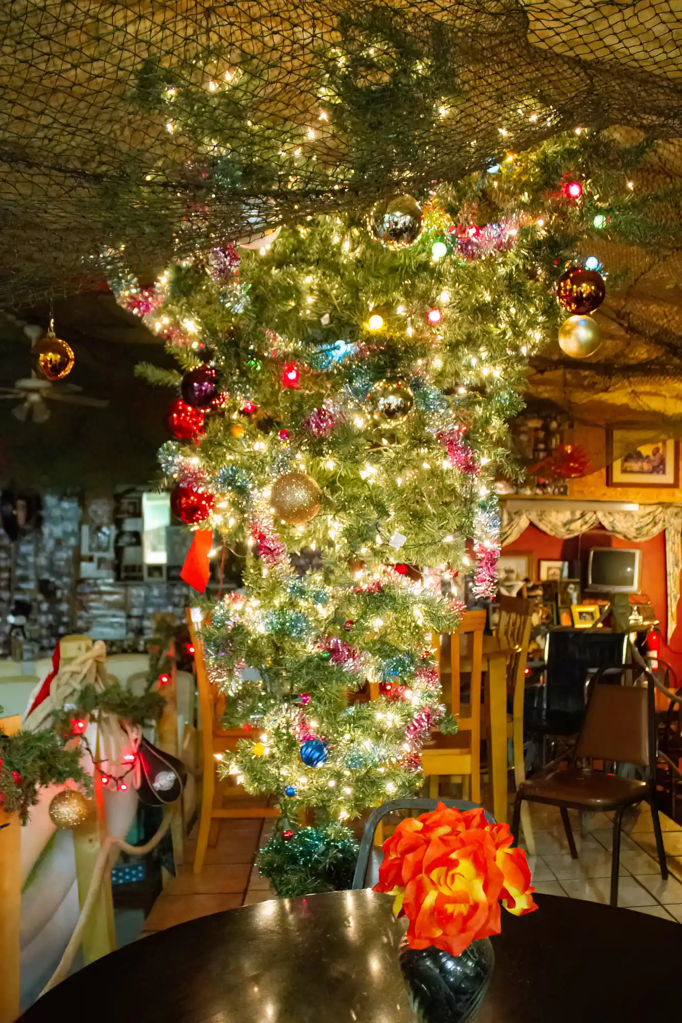 Upside Down Christmas Tree at the Old School Diner