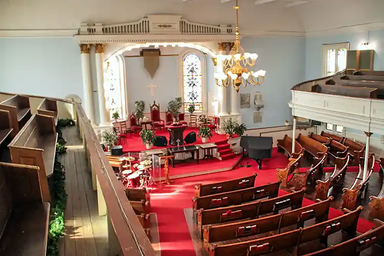 FAQ First African Baptist Church in Savannah, Georgia with altar view