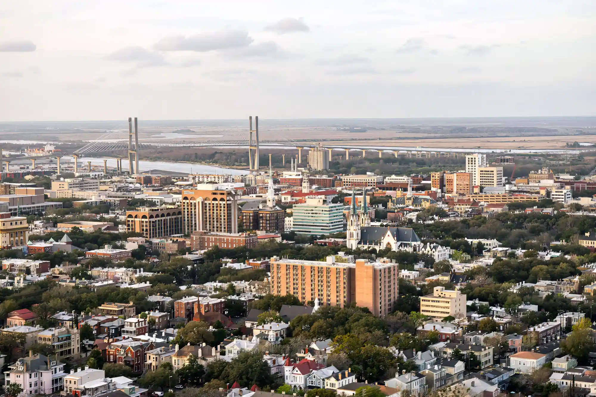 Savannah from above with bridge and cathedral taken during a helicopter tour
