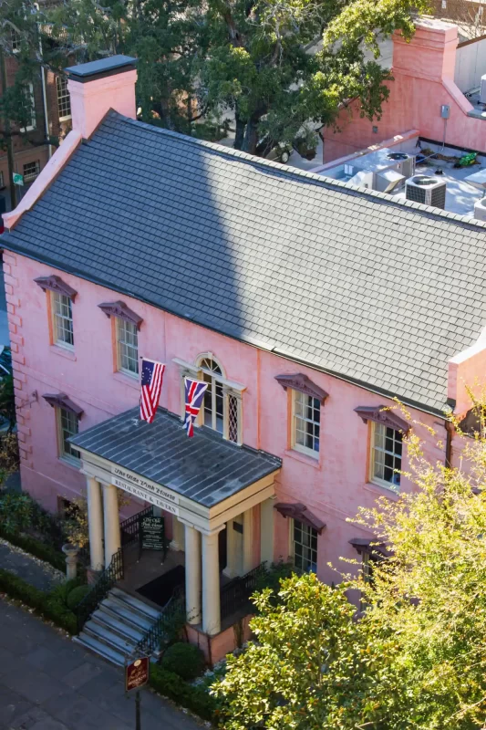 Pink House Restaurant in Savannah view from above
