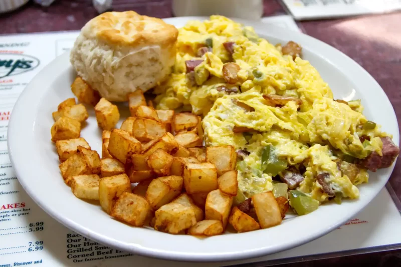 Eggs and potatoes for breakfast