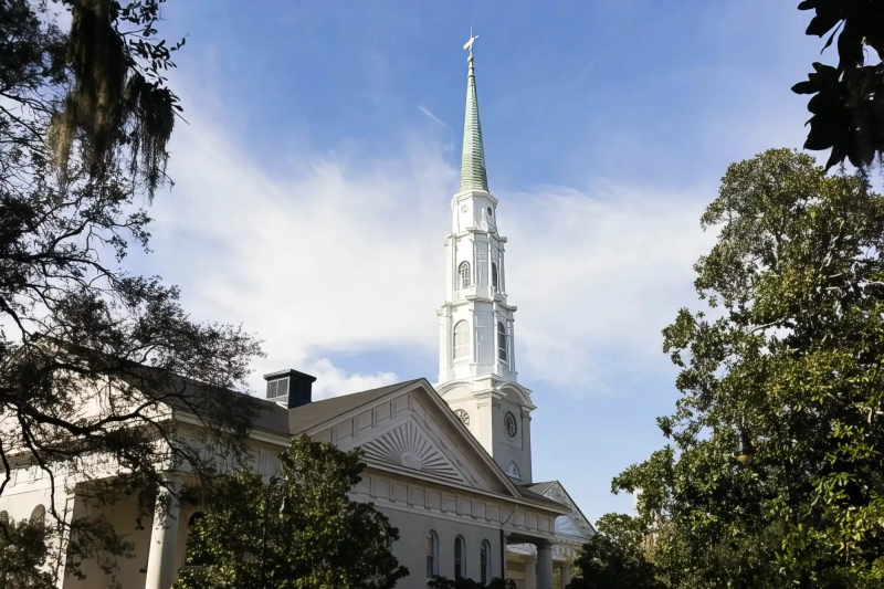 Pointy white church