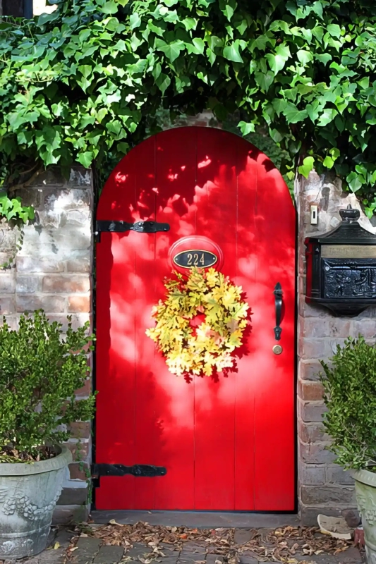 Winter red fall door in Savannah
