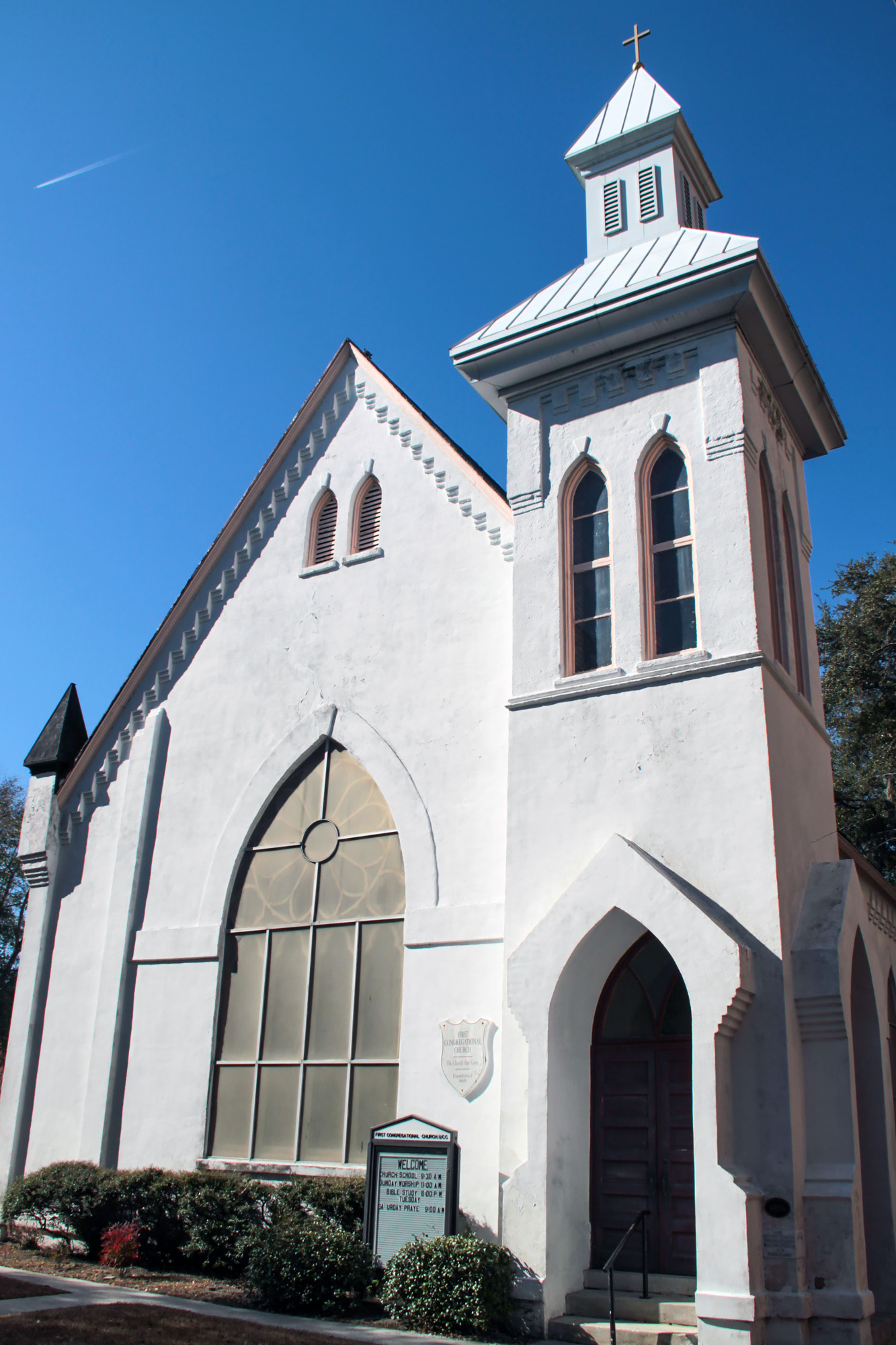 White church at Whitefield square in Savannah