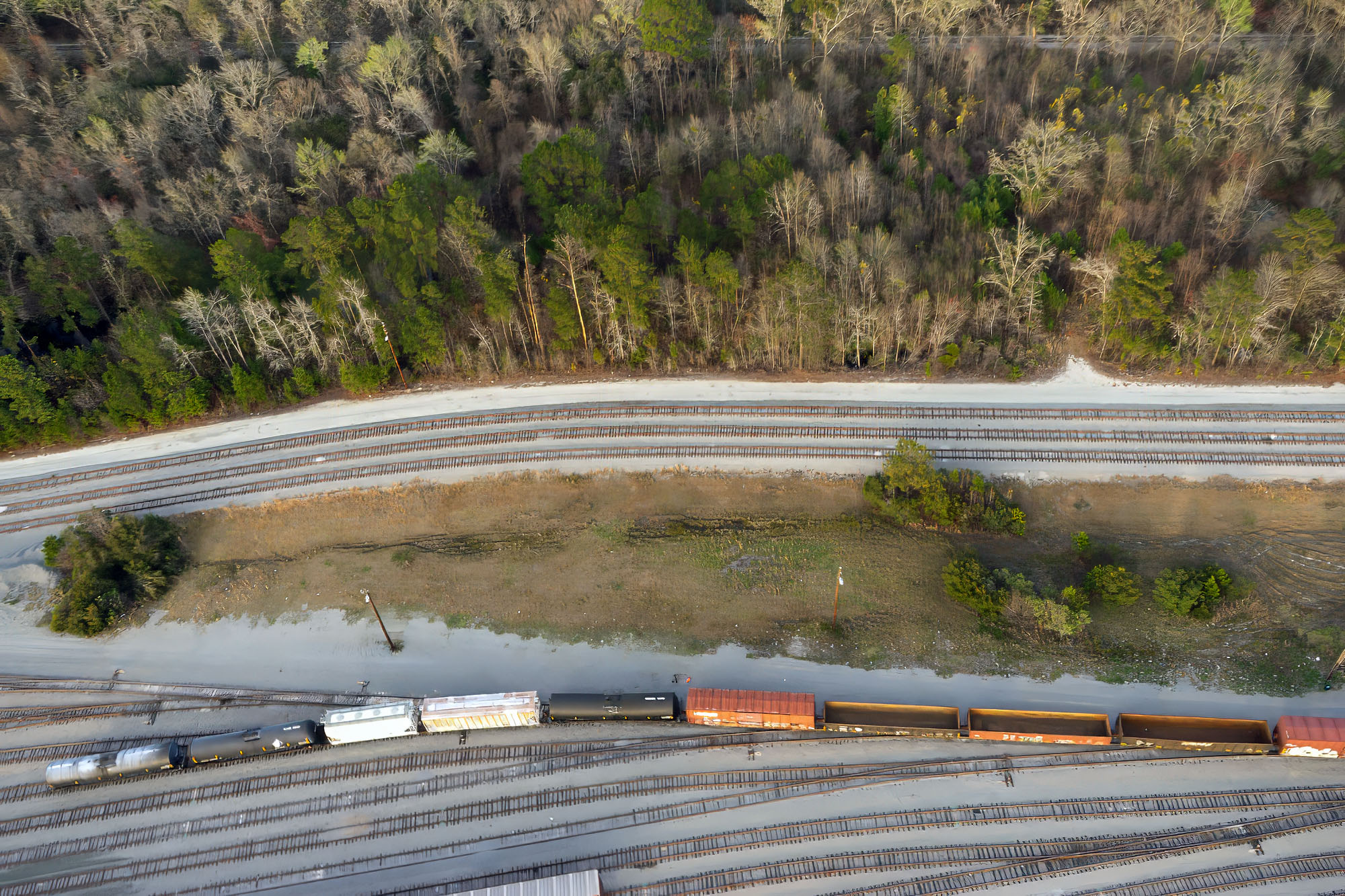 Train tracks from above in Savannah